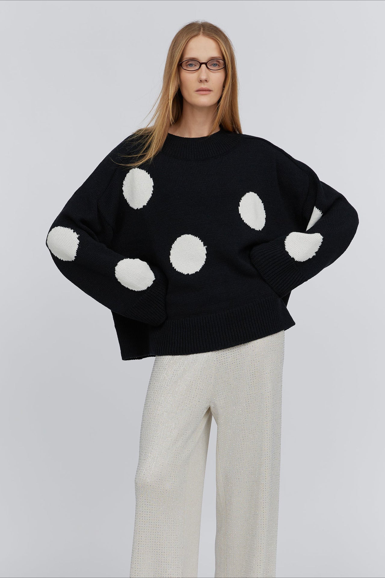 Saelir Crew Neck Polka Dot Pullover Knit Sweater