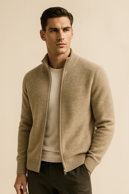 Lorenzi Cashmere Zip Knit Beige