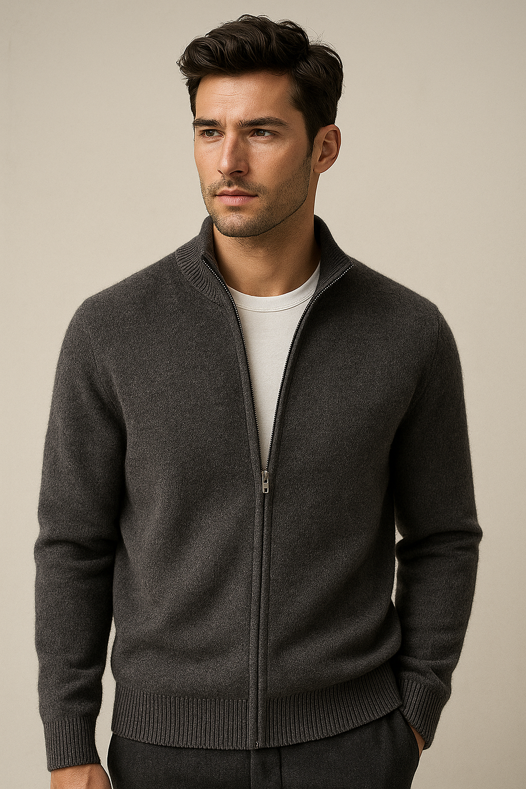 Lorenzi Cashmere Cardigan Dark Grey