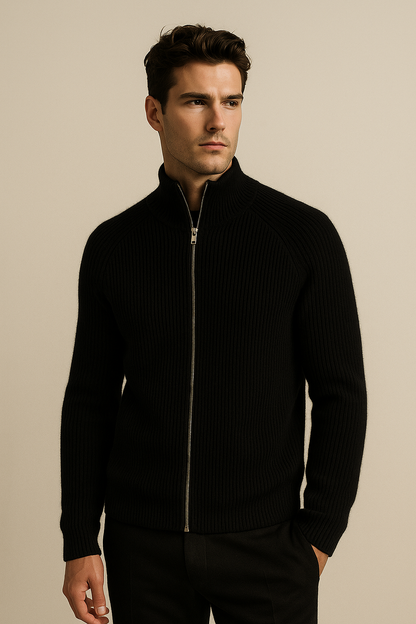 Valeno Wool Zip Knit Black