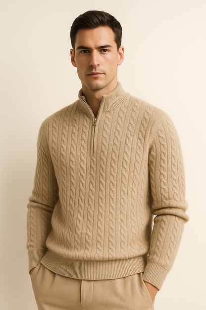 Lerano Cashmere Half-Zip Knit Camel