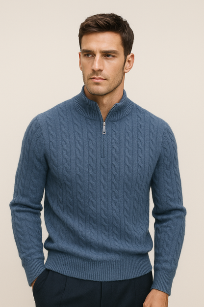 Lerano Cashmere Half-Zip Knit Blue