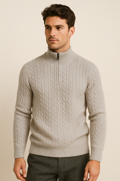 Lerano Cashmere Half-Zip Knit Grey
