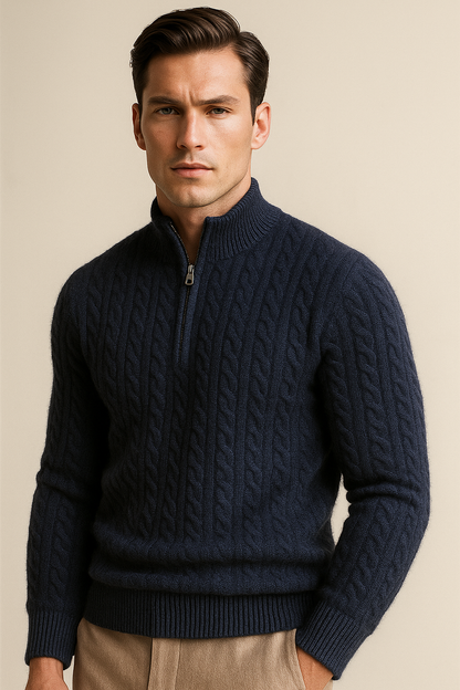 Lerano Cashmere Half-Zip Knit Navy