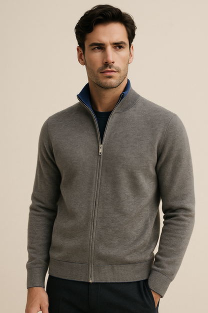 Marciello Reversible Cashmere Zip Knit Navy & Grey
