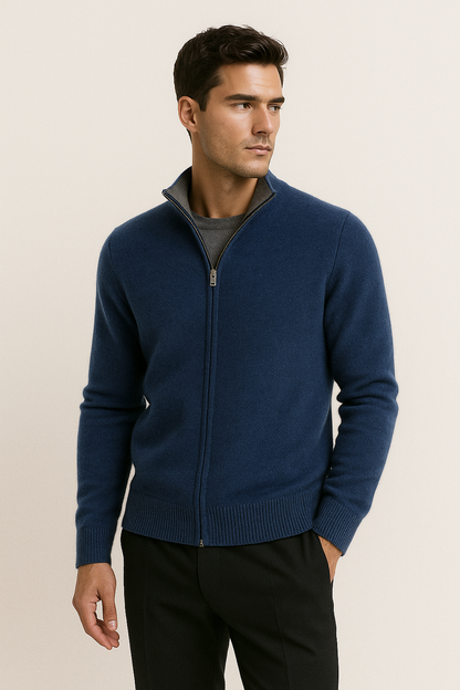 Marciello Reversible Cashmere Zip Knit Navy & Grey
