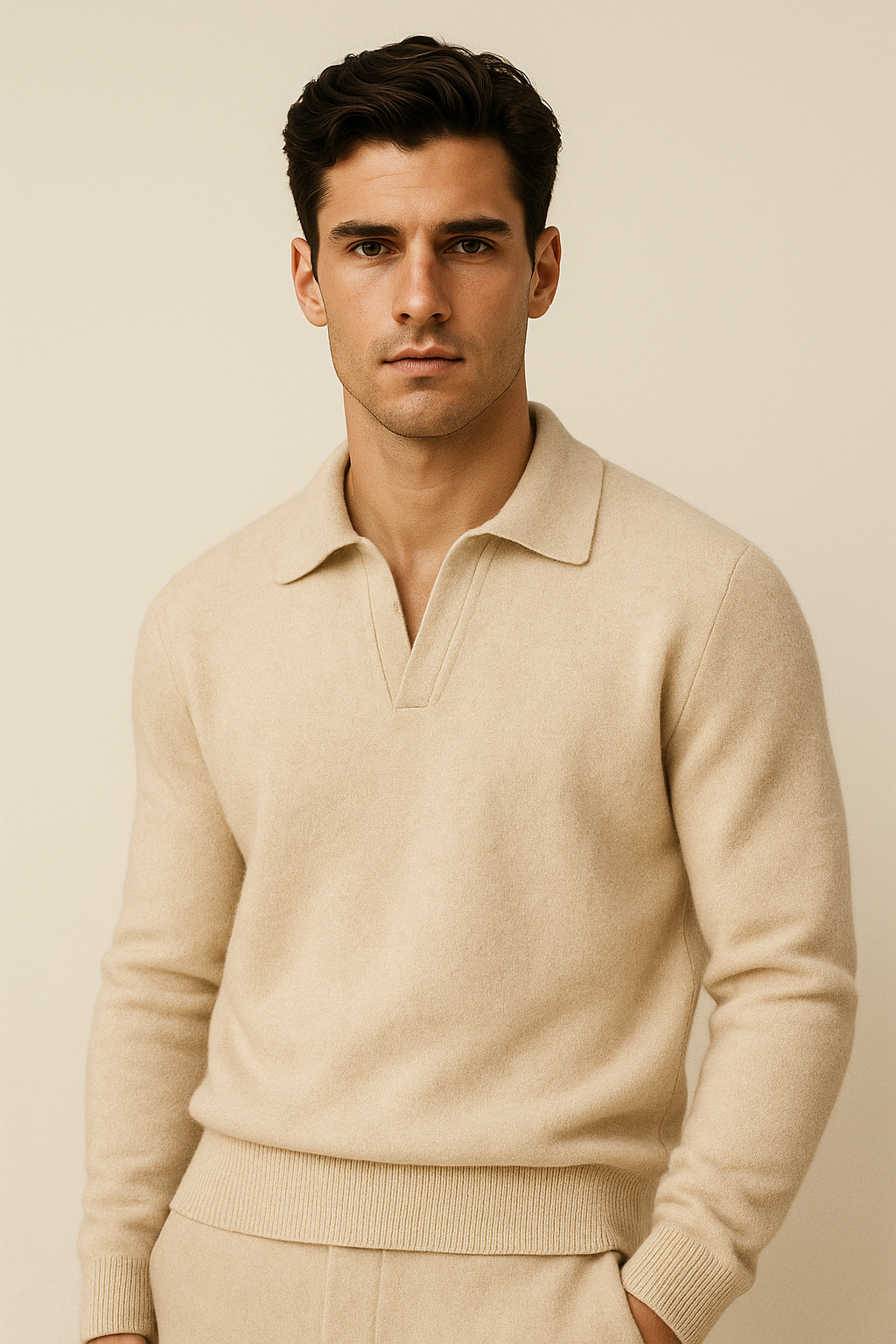 Marencio Cashmere Polo Knit Oatmeal