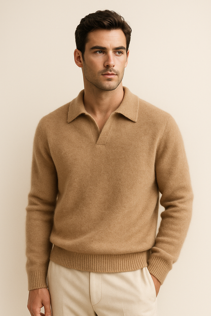 Marencio Cashmere Polo Knit Light Brown