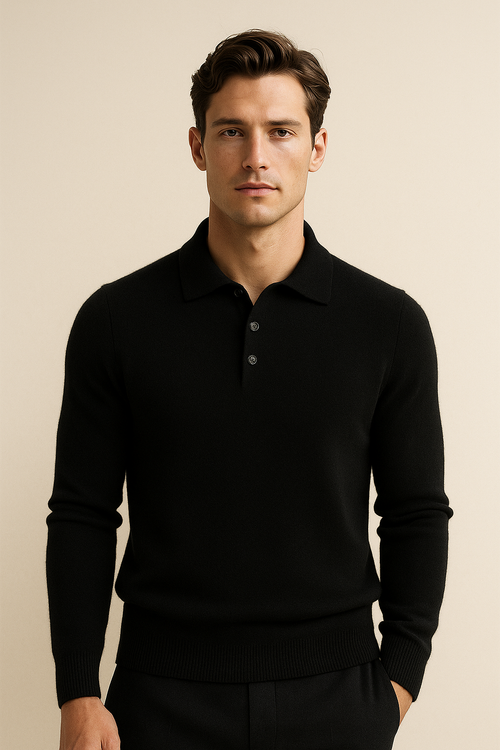 Alessandro Merino Polo Sweater Black