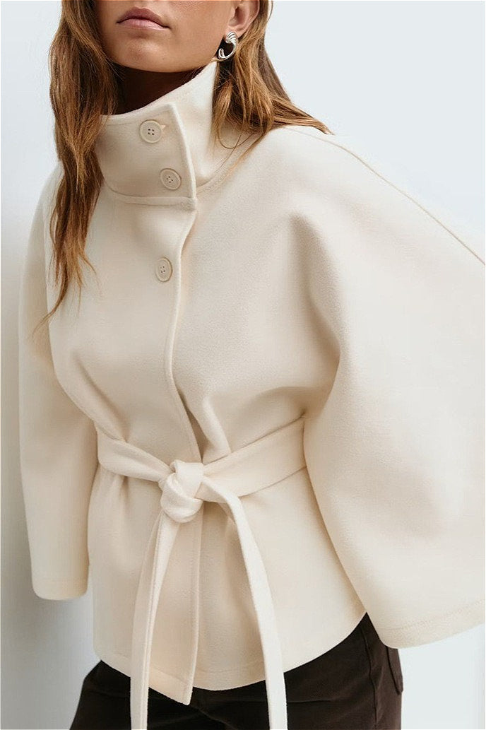 Saelir Button Up Stand Collar Cape Coat