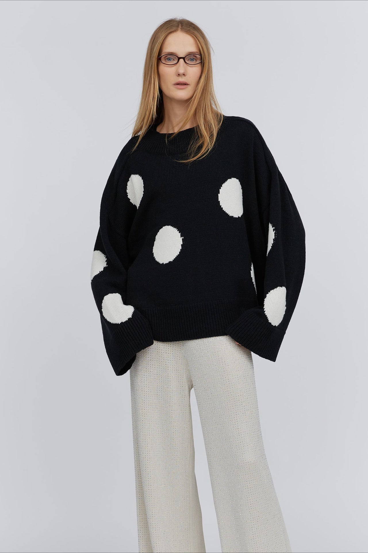 Saelir Crew Neck Polka Dot Pullover Knit Sweater