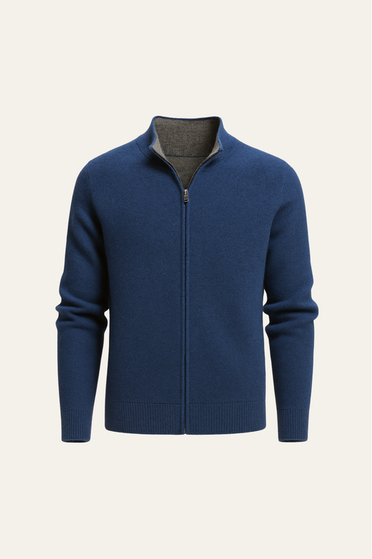 Marciello Reversible Cashmere Zip Knit Navy & Grey