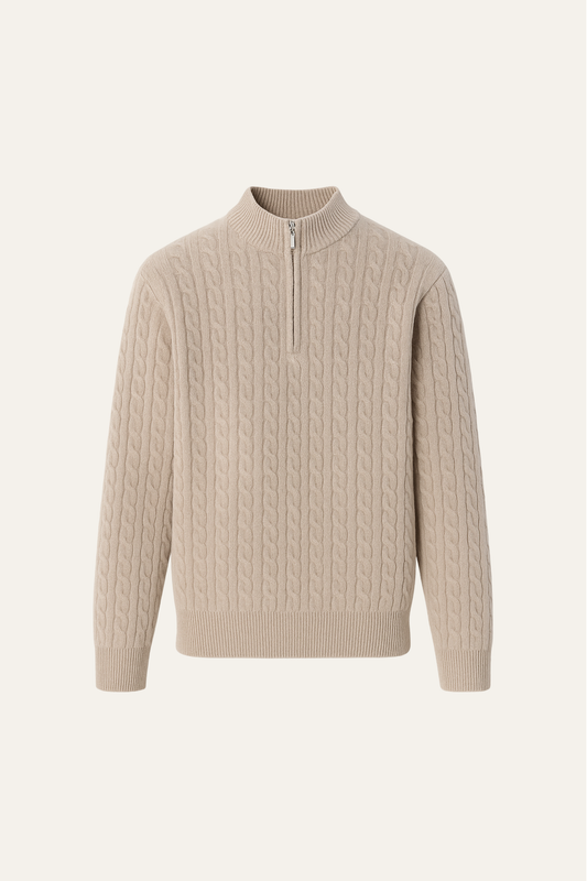 Lerano Cashmere Half-Zip Knit Camel