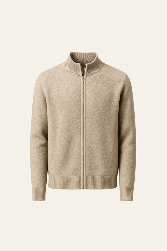 Lorenzi Cashmere Zip Knit Beige