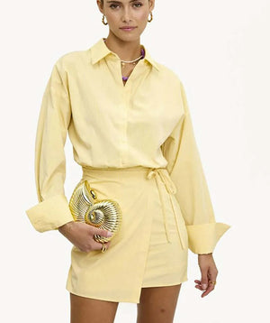 Saelir Yellow Button Lace-Up Mini Office Two Piece Set