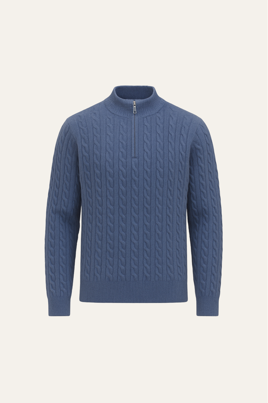 Lerano Cashmere Half-Zip Knit Blue