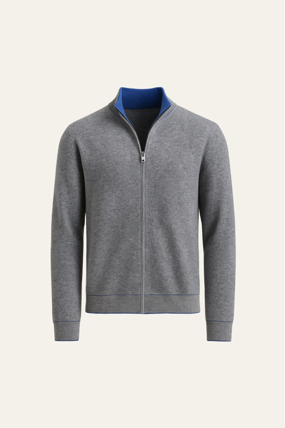 Marciello Reversible Cashmere Zip Knit Navy & Grey