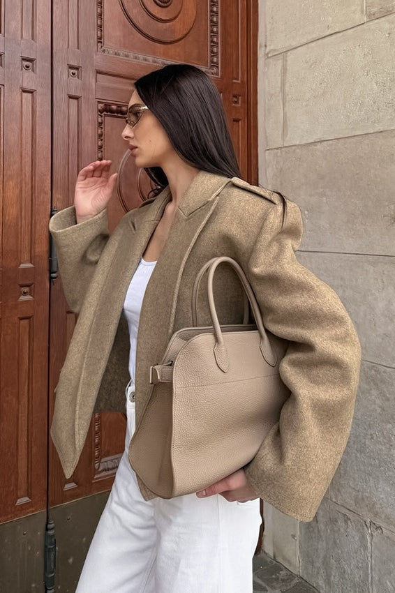 Vintage Solid Wool Blazer Wide-Collar Short Coat