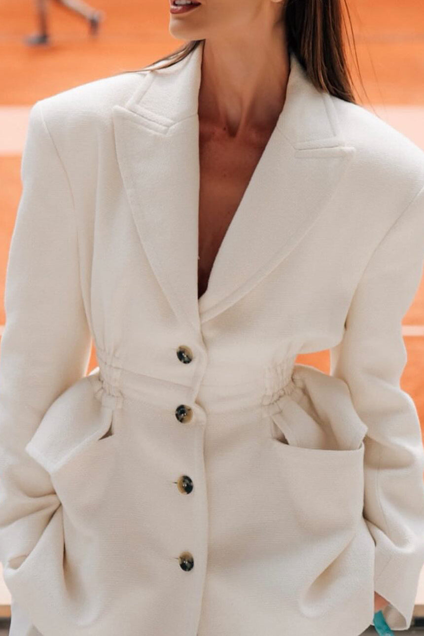 White V Neck Versatile Formal Coat