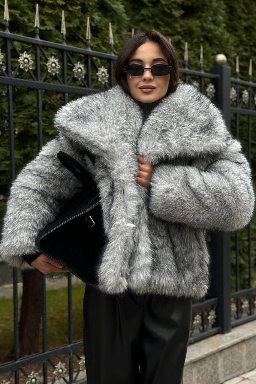 Faux Silver Fox Fur Chic Short Lazy Coat
