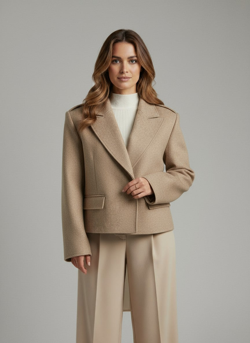 Vintage Solid Wool Blazer Wide-Collar Short Coat