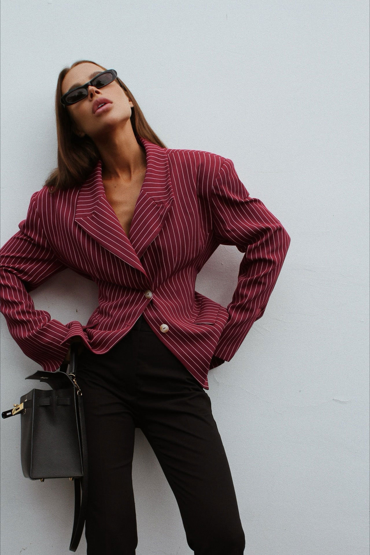 Striped Fitted Waist Designer Blazer Coat