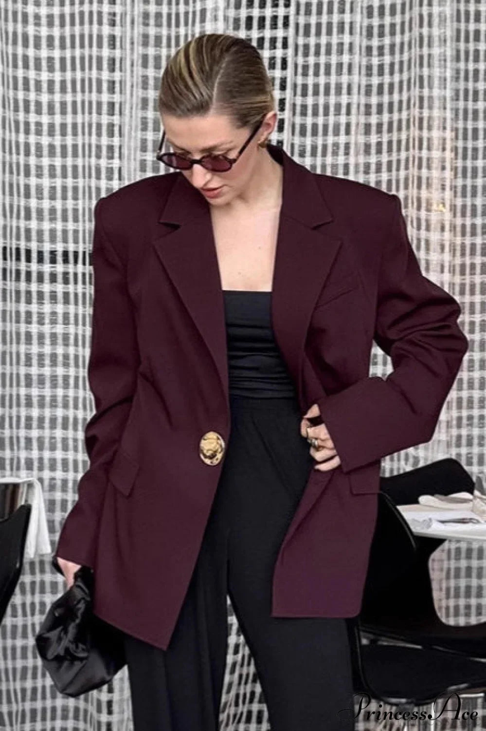 Burgundy Loose Tailored Professional Retro Coat