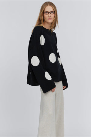 Saelir Crew Neck Polka Dot Pullover Knit Sweater