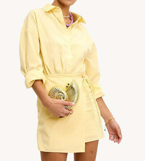 Saelir Yellow Button Lace-Up Mini Office Two Piece Set