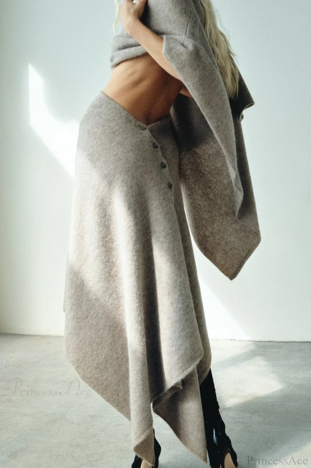 Vintage Cropped Cape Cardigan Knit Two Piece Set