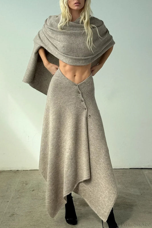 Vintage Cropped Cape Cardigan Knit Two Piece Set