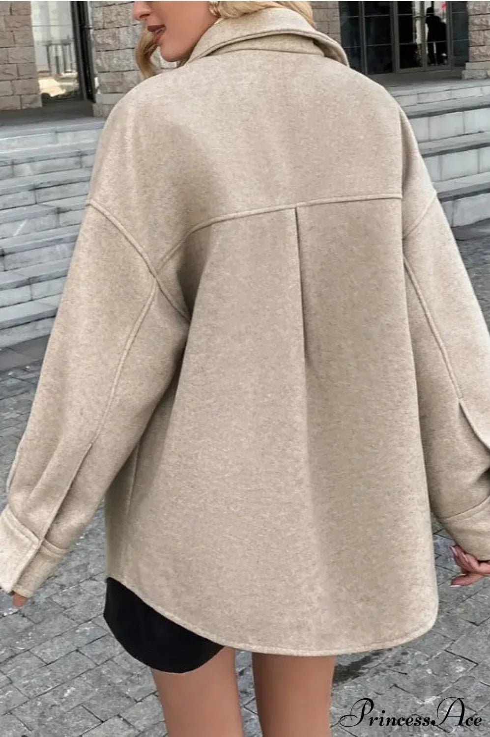Wool Blend Collared Casual Short Coat